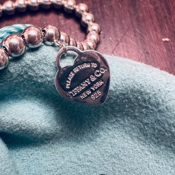 Tiffany mini beaded blue enamel heart bracelet silver - Picture 3 of 8